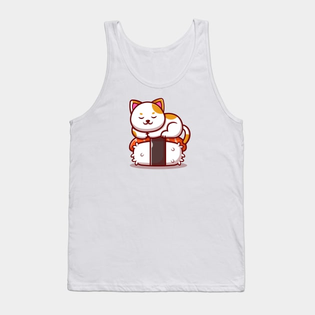 Cute Cat Sleeping On Salmon Sushi Cartoon Tank Top by Catalyst Labs